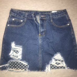 Distressed denim skirt